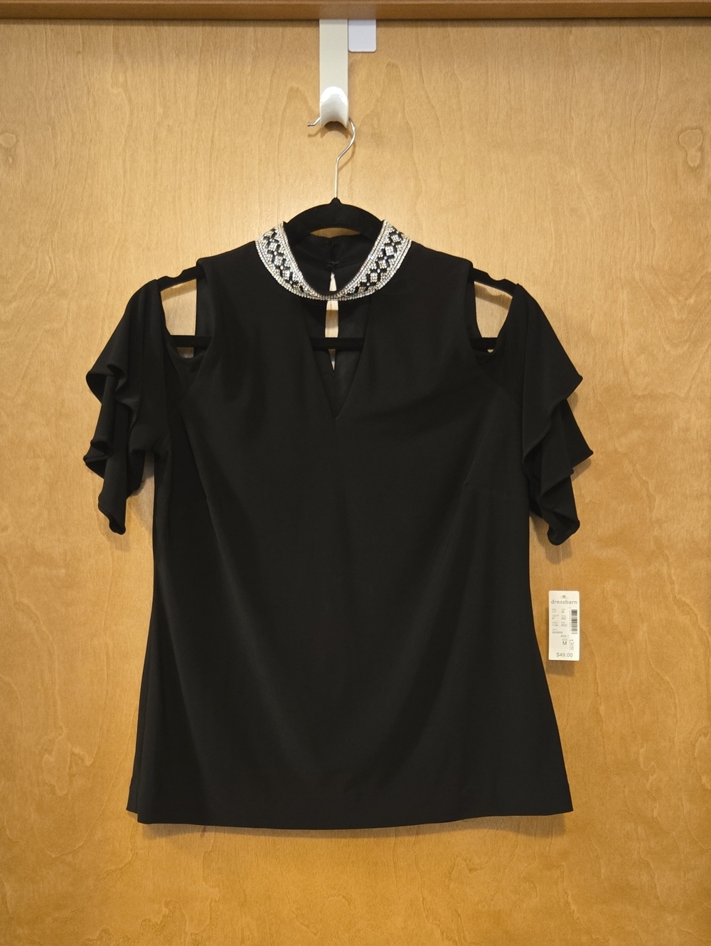 Roz & Ali Black Cold-Shoulder Top with Beaded Collar